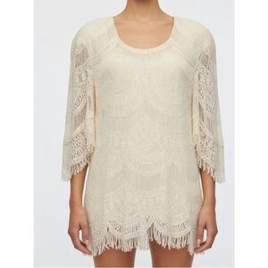 Damianou Vintage Cream Tunic Fairy Boho Crochet SZ M